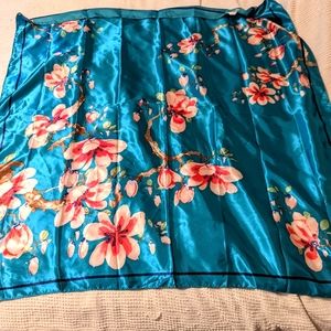 NWOT Zhen Qing turquoise scarf with pink flowers
